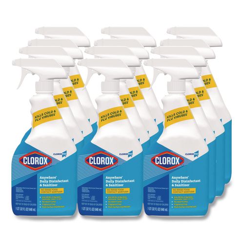 Image of Clorox® 01698 CloroxPro Anywhere Daily Disinfectant and Sanitizer, 32 oz Spray Bottle, 12/Carton