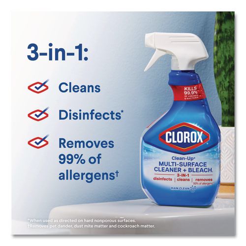 Image of Clorox® CLO30197 Clean-Up Multi-Surface Cleaner with Bleach, 32 oz Spray Bottle, Rain Clean Scent, 9/Carton