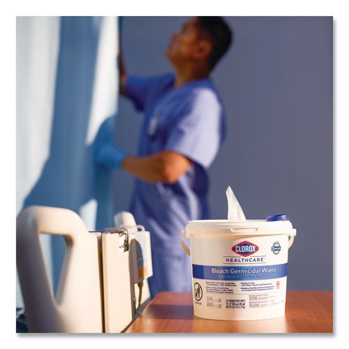 Image of Clorox Healthcare® 30358 Bleach Germicidal Wipes, 1-Ply, 12 x 12, Unscented, White, 110/Bucket, 2 Buckets/Carton