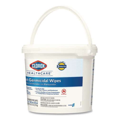 Image of Clorox Healthcare® 30358 Bleach Germicidal Wipes, 1-Ply, 12 x 12, Unscented, White, 110/Bucket, 2 Buckets/Carton