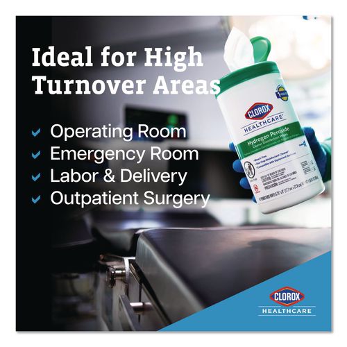 Image of Clorox Healthcare® 30824 Hydrogen Peroxide Cleaner Disinfectant Wipes, 9 x 6.75, Unscented, White, 95/Canister, 6 Canisters/Carton