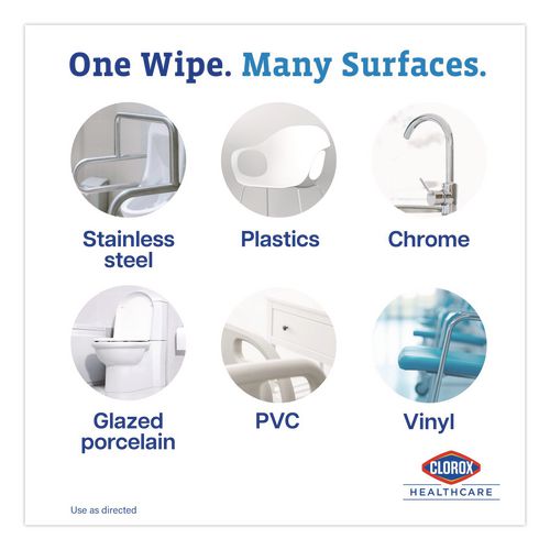 Image of Clorox Healthcare® 30824 Hydrogen Peroxide Cleaner Disinfectant Wipes, 9 x 6.75, Unscented, White, 95/Canister, 6 Canisters/Carton