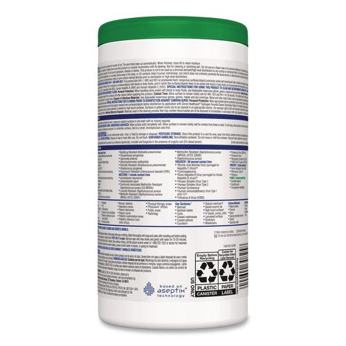 Image of Clorox Healthcare® 30825 Hydrogen Peroxide Cleaner Disinfectant Wipes, 5.75 x 6.75, Unscented, White, 155/Canister, 6 Canisters/Carton