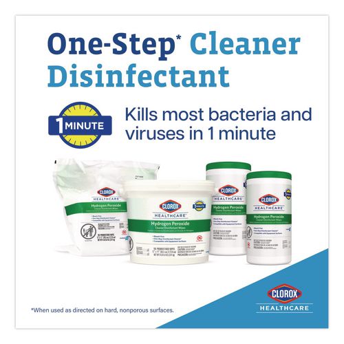 Image of Clorox Healthcare® 30825 Hydrogen Peroxide Cleaner Disinfectant Wipes, 5.75 x 6.75, Unscented, White, 155/Canister, 6 Canisters/Carton