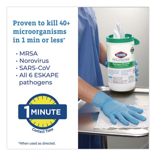 Image of Clorox Healthcare® 30825 Hydrogen Peroxide Cleaner Disinfectant Wipes, 5.75 x 6.75, Unscented, White, 155/Canister, 6 Canisters/Carton