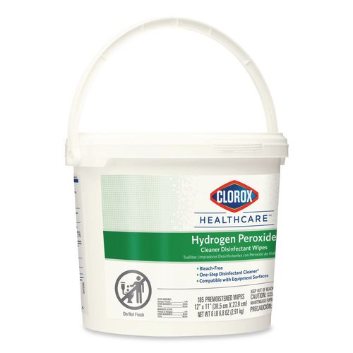 Image of Clorox Healthcare® 30826 Hydrogen Peroxide Cleaner Disinfectant Wipes, 12 x 11, Unscented, White, 185/Bucket, 2 Buckets/Carton