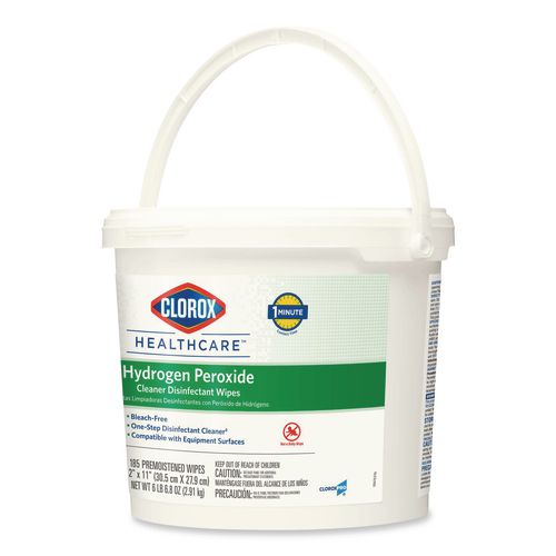 Image of Clorox Healthcare® 30826 Hydrogen Peroxide Cleaner Disinfectant Wipes, 12 x 11, Unscented, White, 185/Bucket, 2 Buckets/Carton