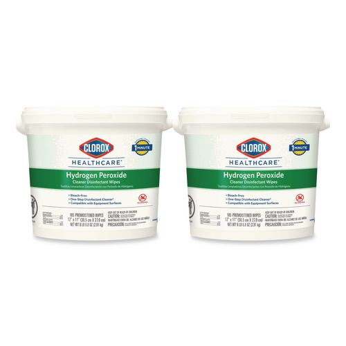 Image of Clorox Healthcare® 30826 Hydrogen Peroxide Cleaner Disinfectant Wipes, 12 x 11, Unscented, White, 185/Bucket, 2 Buckets/Carton