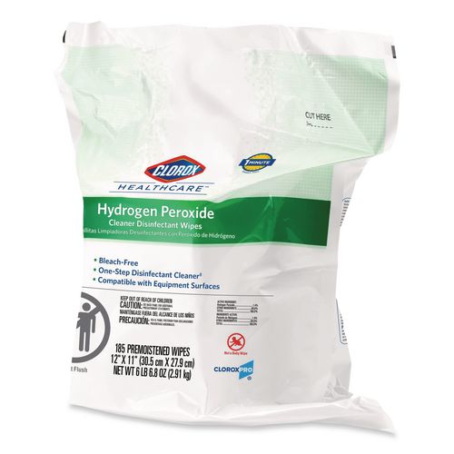 Image of Clorox Healthcare® 30827 Hydrogen Peroxide Cleaner Disinfectant Wipes, 12 x 11, Unscented, White, 185/Pack, 2 Packs/Carton