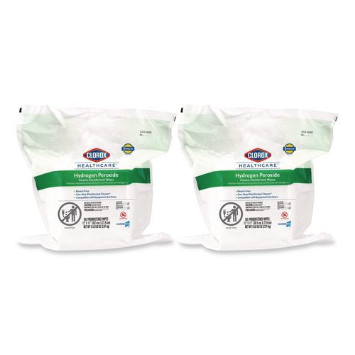 Image of Clorox Healthcare® 30827 Hydrogen Peroxide Cleaner Disinfectant Wipes, 12 x 11, Unscented, White, 185/Pack, 2 Packs/Carton