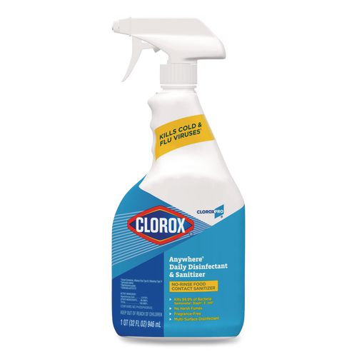 Image of Clorox® CLO01698 CloroxPro Anywhere Daily Disinfectant and Sanitizer, Unscented, 32 oz Spray Bottle