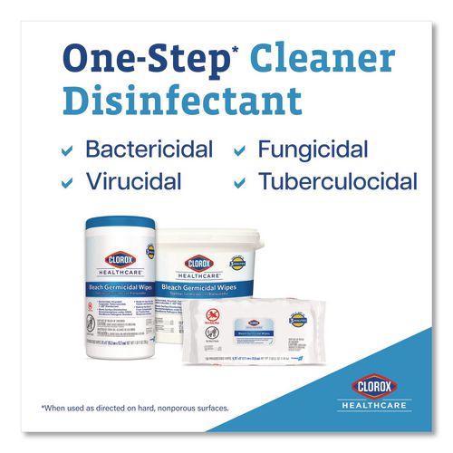 Image of Clorox Healthcare® 30577 Bleach Germicidal Wipes, 1-Ply, 6 x 5, Unscented, White, 150/Canister