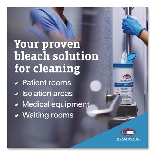 Image of Clorox Healthcare® 30577 Bleach Germicidal Wipes, 1-Ply, 6 x 5, Unscented, White, 150/Canister