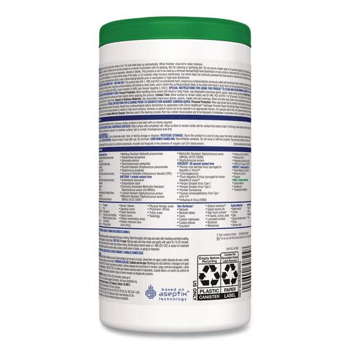 Image of Clorox Healthcare® 30825 Hydrogen Peroxide Cleaner Disinfectant Wipes, 6.75 x 5.75, Unscented, 155 Wipes/Canister