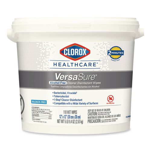 Image of Clorox Healthcare® 31759 VersaSure Cleaner Disinfectant Wipes, 1-Ply, 12 x 12, Fragranced, White, 110/Bucket