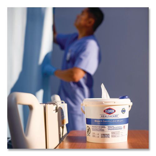 Image of Clorox Healthcare® 35309 Bleach Germicidal Wipes, 1-Ply, 6.75 x 9, Unscented, White, 70/Canister