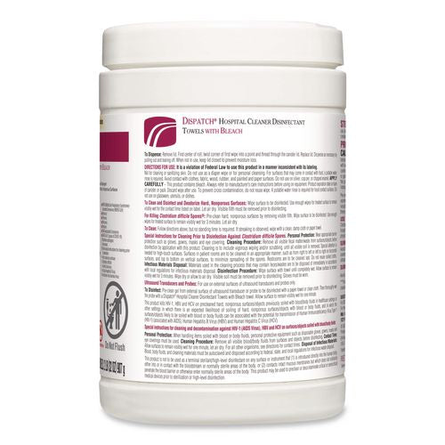 Image of Clorox Healthcare® 69150 Dispatch Hospital Cleaner Disinfectant Towels with Bleach, 1-Ply, 6.75 x 8, Unscented, White, 150/Canister