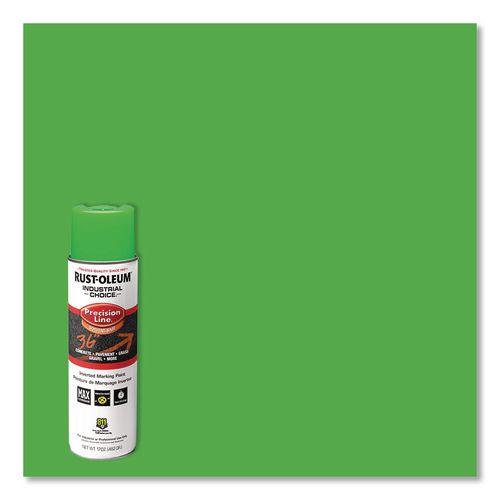Image of Rust-Oleum® 203023V Industrial Choice M1600 System Solvent-Based Precision Line Marking Paint, Flat Fluorescent Green, 17 oz Aerosol Can, 12/CT