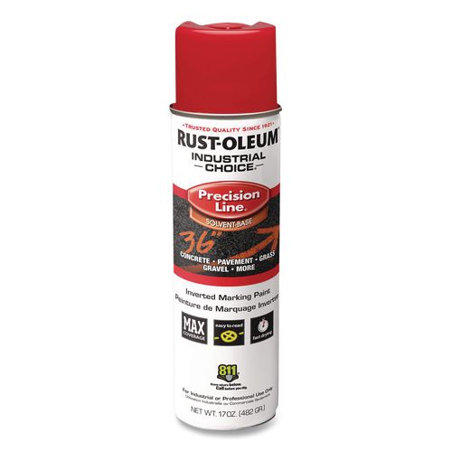Image of Rust-Oleum® 203029V Industrial Choice M1600 System Solvent-Based Precision Line Marking Paint, Flat Red, 17 oz Aerosol Can, 12/Carton