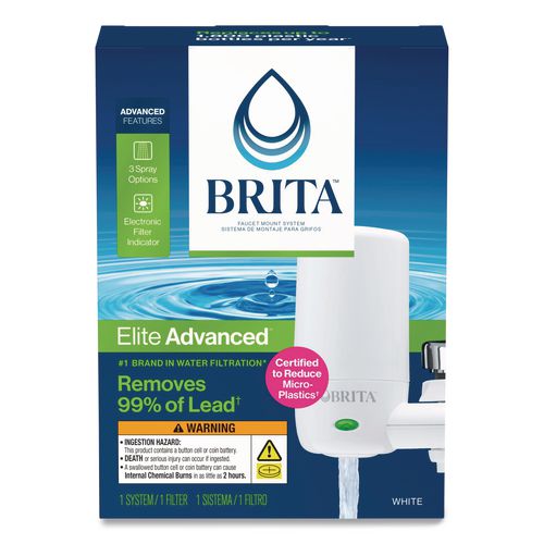 Image of Brita® 42201CT Water Faucet Mount Filtration System with 1 Elite Advanced Replacement Filter, White, 4/Carton