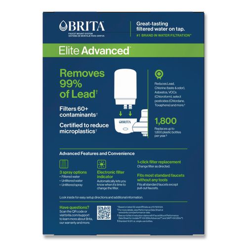 Image of Brita® 42201CT Water Faucet Mount Filtration System with 1 Elite Advanced Replacement Filter, White, 4/Carton