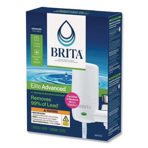 Image of Brita® 42201CT Water Faucet Mount Filtration System with 1 Elite Advanced Replacement Filter, White, 4/Carton