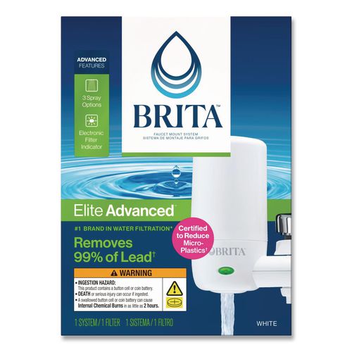 Image of Brita® 42201CT Water Faucet Mount Filtration System with 1 Elite Advanced Replacement Filter, White, 4/Carton