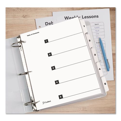Image of Cardinal® 60513 OneStep Printable Table of Contents and Dividers, 5-Tab, 1 to 5, 11 x 8.5, White, White Tabs, 1 Set