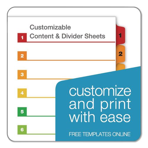 Image of Cardinal® 61218 OneStep Printable Table of Contents and Dividers, 12-Tab, 1 to 12, 11 x 8.5, White, Assorted Tabs, 1 Set