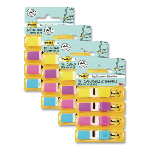 Image of Post-it® Flags 683-4ABX Highlighting Page Flags, 4 Bright Colors, 0.5 x 1.75, 35/Color, 4 Dispensers/Pack