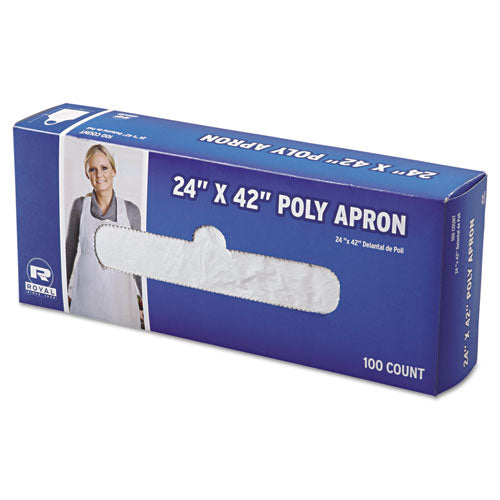 Image of AmerCareRoyal® DA2442 Poly Apron, 24 x 42, One Size Fits All, White, 100/Pack, 10 Packs/Carton