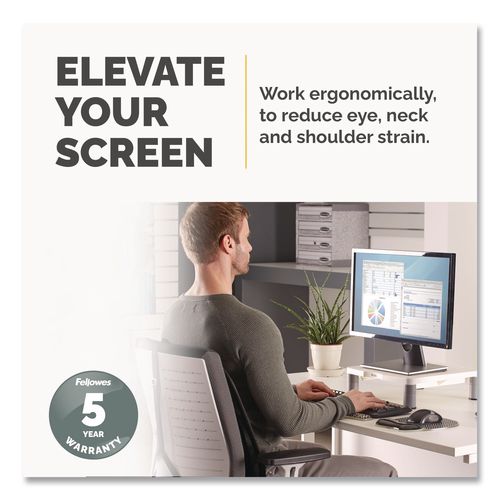 Image of Fellowes® 91712 Standard Monitor Riser, For 21" Monitors, 13.38" X 13.63" X 2" To 4", Platinum/graphite, Supports 60 Lbs