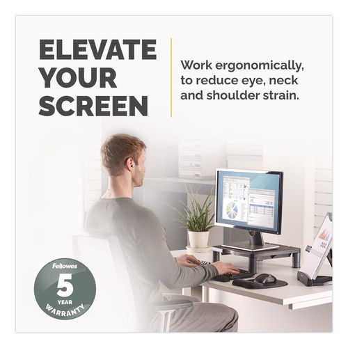 Image of Fellowes® 9169301 Standard Monitor Riser, 13.38" X 13.63" X 2" To 4", Graphite, Supports 60 Lbs