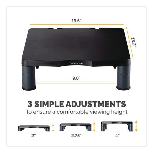 Image of Fellowes® 9169301 Standard Monitor Riser, 13.38" X 13.63" X 2" To 4", Graphite, Supports 60 Lbs