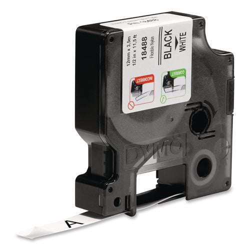 Image of DYMO® 18488 Rhino Flexible Nylon Industrial Label Tape, 0.5" X 11.5 Ft, White/black Print