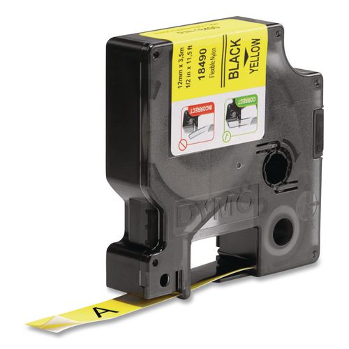 Image of DYMO® 18490 Rhino Flexible Nylon Industrial Label Tape, 0.5" X 11.5 Ft, Yellow/black Print