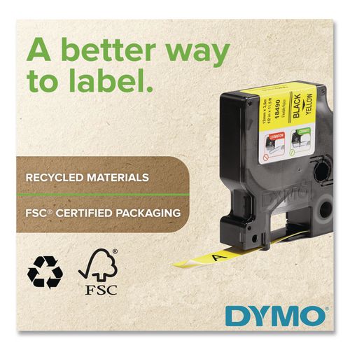Image of DYMO® 18490 Rhino Flexible Nylon Industrial Label Tape, 0.5" X 11.5 Ft, Yellow/black Print