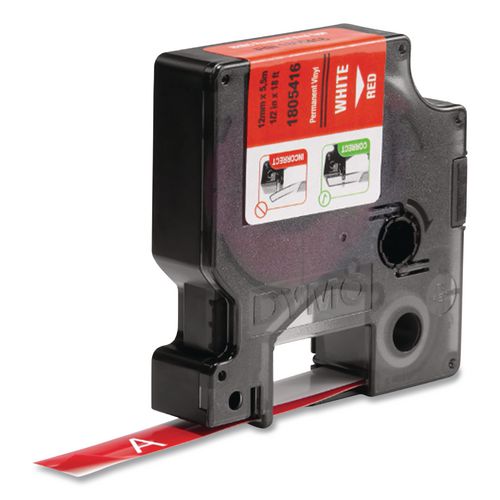 Image of DYMO® 1805416 Rhino Permanent Vinyl Industrial Label Tape, 0.5" X 18 Ft, Red/white Print