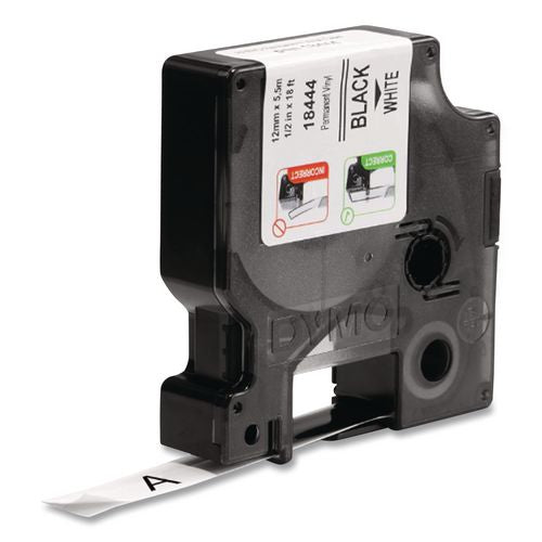 Image of DYMO® 1805435 Rhino Permanent Vinyl Industrial Label Tape, 0.5" X 18 Ft, Black/white Print