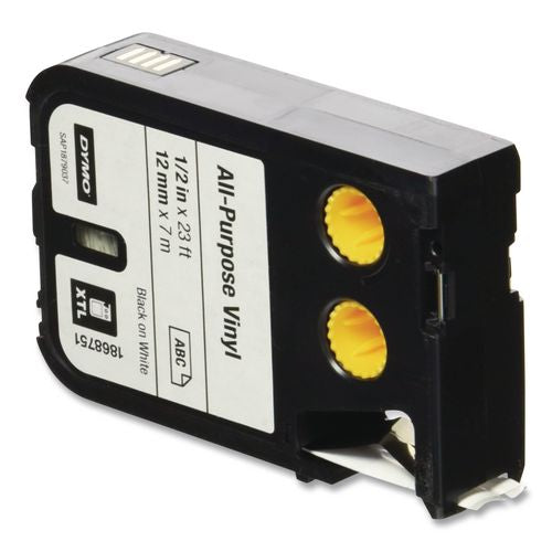 Image of DYMO® 1868751 Xtl All-Purpose Vinyl Labels, 0.5" X 24.6 Ft, White/black Print