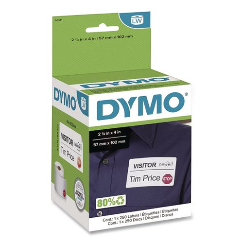 Image of DYMO® 30911 Visitor Management Time-Expiring Name Badges, Adhesive, 2.25" x 4", 250 Labels/Box