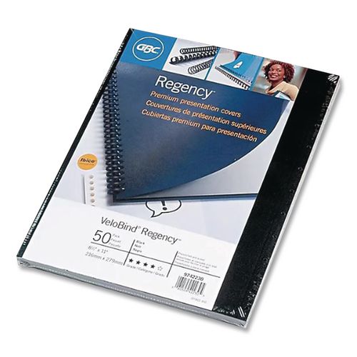 Image of GBC® 9742230P VeloBind Pre-Punched Presentation Covers with Leatherlike Texture, Paper, Square Corners, 11 x 8.5, Black, 50/Pack