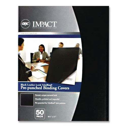 Image of GBC® 9742230P VeloBind Pre-Punched Presentation Covers with Leatherlike Texture, Paper, Square Corners, 11 x 8.5, Black, 50/Pack