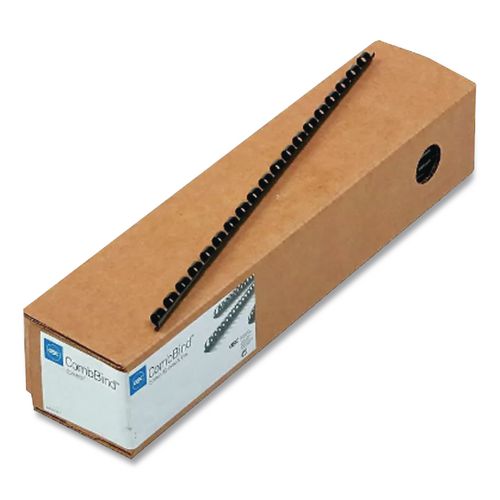 Image of GBC® 4000020 CombBind Standard Spines for 11 x 8.5 Documents, 19 Rings, 0.25" (25-Sheet) Capacity, Black, 100/Box