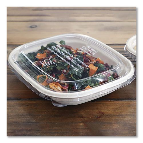 Image of World CentricÂ® PLA Lids for Fiber Containers, 8.8 x 6.9 x 0.8, Clear, Plastic, 400/Carton
