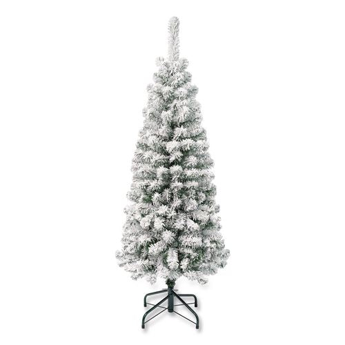 Image of National Tree Company® AC10050445F Acacia Pencil Slim Flocked Tree, 21" x 21" x 53.1", Green Tree, Green Tree Stand