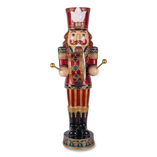 Image of National Tree Company® BG20587A Animated Nutcracker, AC Powered, Blue/Green/Red/Yellow LED Lights, 22.25" x 18" x 58.5", Red