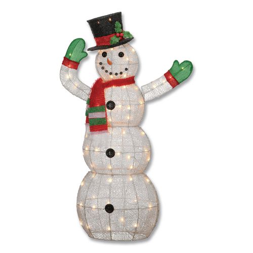 Image of National Tree Company® DF070114C Snowman Decoration, AC Powered, Cool White LED Lights, 13.5" x 27.5" x 48", White