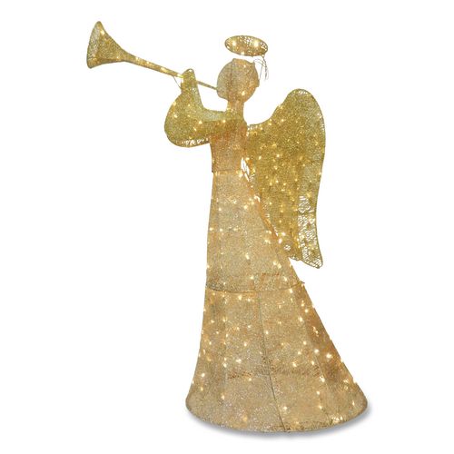 Image of National Tree Company® DF210004C Champagne Angel Decoration, AC Powered, Warm White LED Lights, 18" x 33" x 60", Champagne