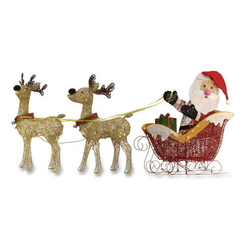 Image of National Tree Company® DF245001C Santa and Reindeer, AC Powered, Warm White LED Lights, 11.25" x 30.75" x 33.5", Champagne